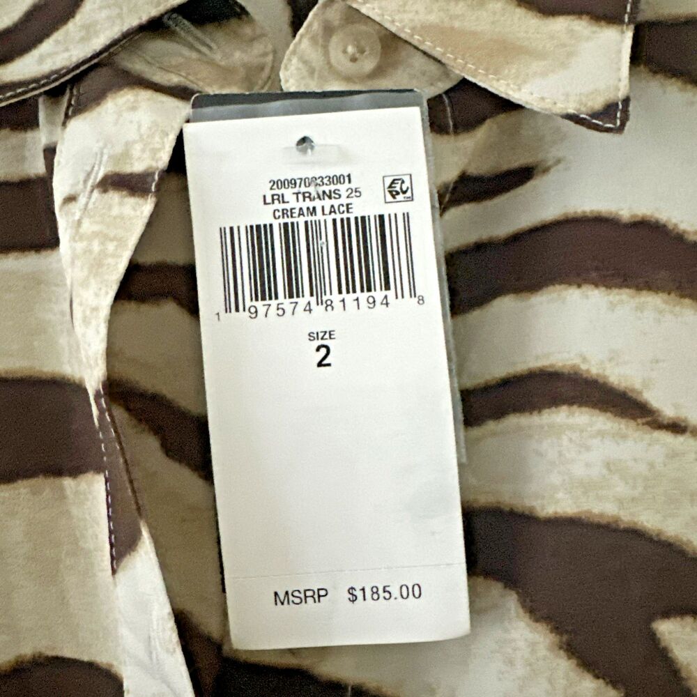 Lauren Ralph Lauren Women's Zebra-Print Tie-Front Crepe Shirtdress Cream Brown 2 - Picture 10 of 14